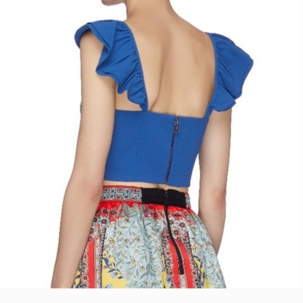 Alice + Olivia Royal Blue Ruffled Strap Crop Top - Picture 3 of 16